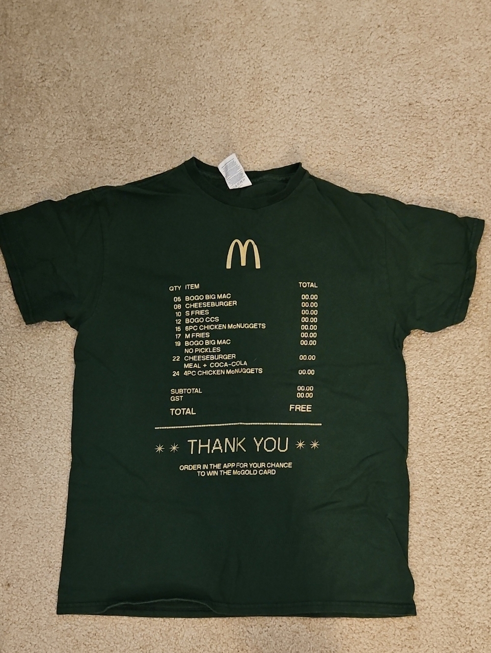 McDonald's Dark Green Tee with Gold Receipt Graphic